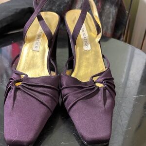 Ann Marino Plum Satin Knotted Slingback Heels
